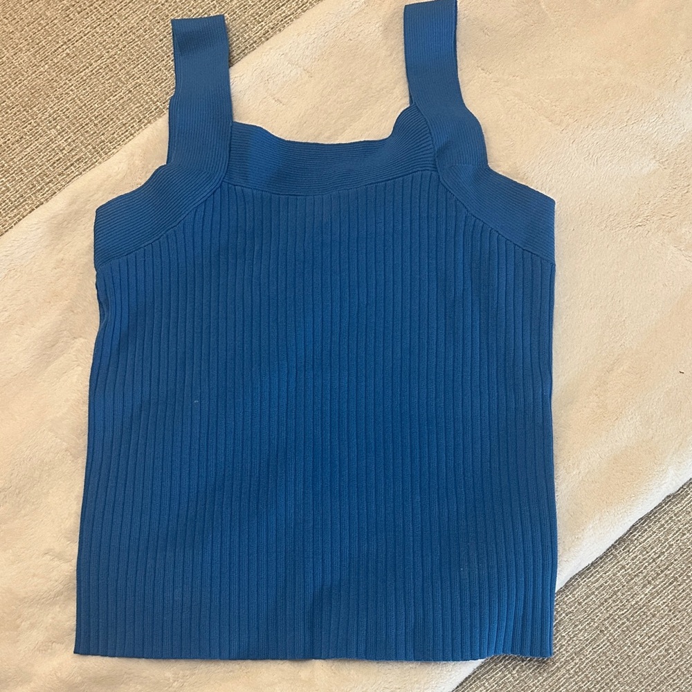 Blue Ribbed Women's Sweater Top